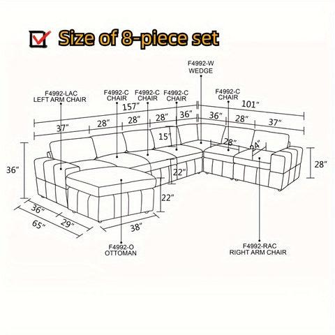 8-piece high-end leisure sofa set combination is suitable for large, medium and small family villa living room, 2024 new style comfortable Nordic style modern simple Tiktok net red same module partition sofa combination