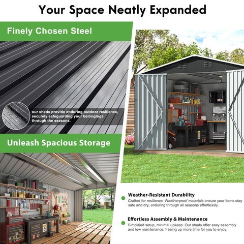 10' x 10' Outdoor Storage Shed, Steel Shed Storage House with Design of Lockable Doors, Utility and Tool Storage for Garden, Patio, Backyard