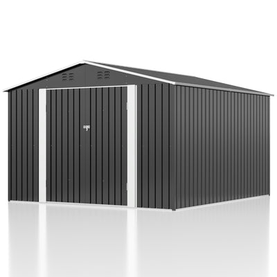 10' x 10' Outdoor Storage Shed, Steel Shed Storage House with Design of Lockable Doors, Utility and Tool Storage for Garden, Patio, Backyard