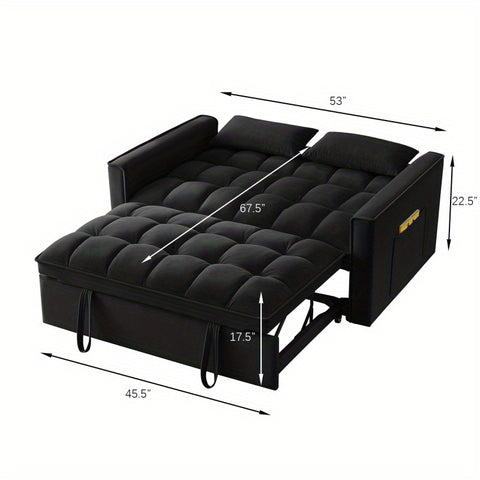 4-Inch Double Size Plus Sofa Bed with Armrest and Storage Bag - Multifunctional Foldable with Adjustable Backrest and Pillow, Luxurious Silk Upholstery, Perfect for Apartments or Home Offices