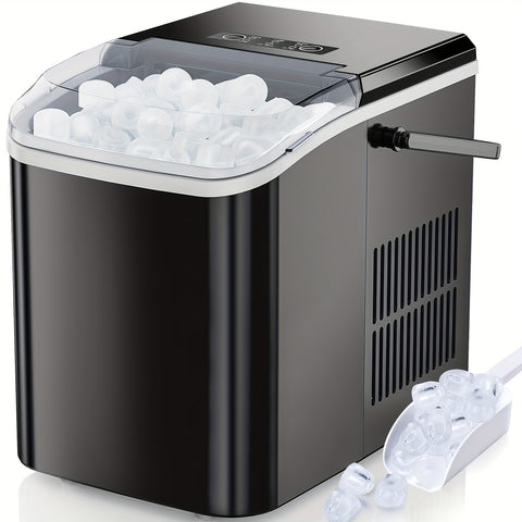 Ice Maker For Restaurant Countertop - Creates 9 Bullet Ice Cubes In 6 Mins, Produces 26lbs Ice In 24Hrs, Compact Portable Self-Cleaning Function Ice