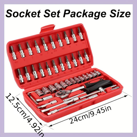 46pcs Socket Ratchet Wrench Set - Powerful 1/4 Inch Drive, Versatile Socket Ratch