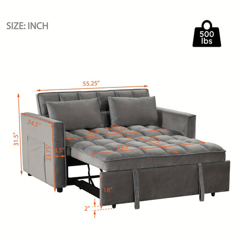 Loveseat Sofa Bed With Reclining Backrest - Spacious Storage Pockets, Plush Fabric Upholstery, Includes Toss Pillows - Modern Space-Saving Lounge Furniture For Living Room