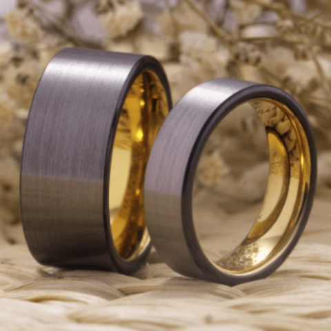 Brushed Grey Gold Wedding Engagement Ring for Couple