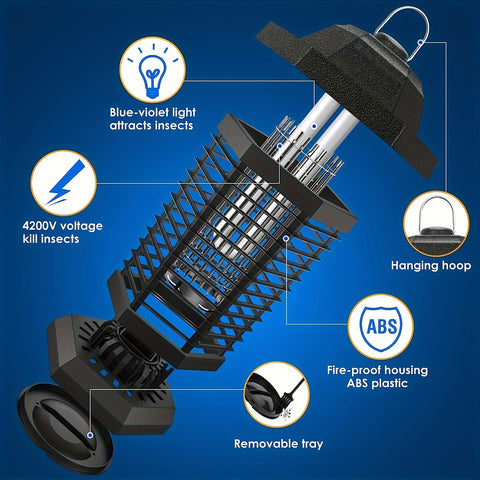 110V-130V US Plug Outdoor Bug Zapper Electric Fly Trap - Effective Mosquito Killer with 3 Prong Plug and Durable ABS Plastic Outer - Power Supply