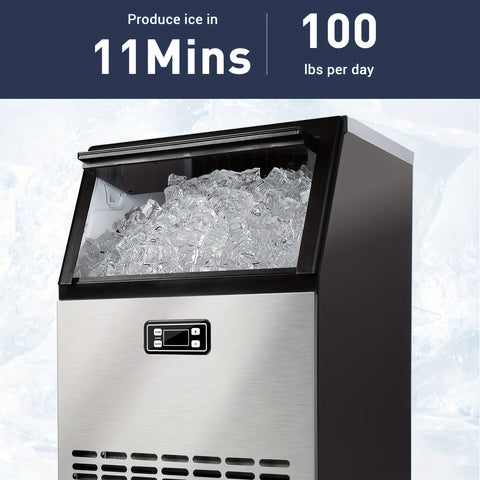 Commercial Ice Maker Machine - 100lbs/24H Ice Production Under Counter Ice Maker, Self-Cleaning, 24 Hour Timer Stainless Ice Maker with 33lbs IceS