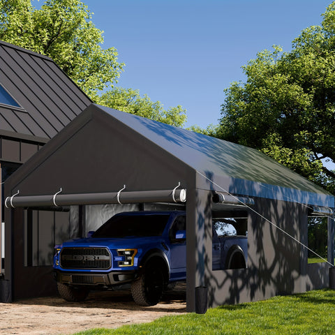 12x20 ft Heavy-Duty Aluminum Carport Plus - Waterproof All-Season Car Canopy with Roll-up Windows, Removable Sidewalls & Doors, Portable Garage with