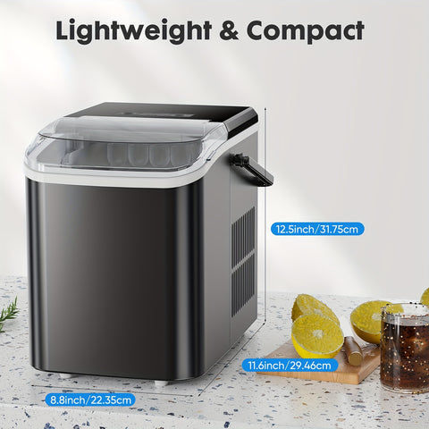 Ice Maker For Restaurant Countertop - Creates 9 Bullet Ice Cubes In 6 Mins, Produces 26lbs Ice In 24Hrs, Compact Portable Self-Cleaning Function Ice