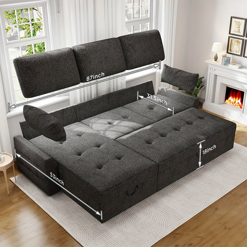 2-in-1 Modern Convertible Sleeper Sofa Bed with Storage - Solid Wood Frame, Cushion-Back Design, Track Arm Style, and Hardwood Material - Perfect for Living Room and Various Room Types