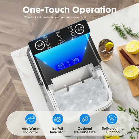 Ice Maker For Restaurant Countertop - Creates 9 Bullet Ice Cubes In 6 Mins, Produces 26lbs Ice In 24Hrs, Compact Portable Self-Cleaning Function Ice