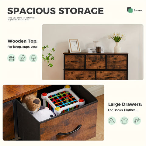 7-Drawer Dresser - Multipurpose Storage Organizer with Sleek Wooden Top & Stu