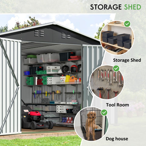 10' x 10' Outdoor Storage Shed, Steel Shed Storage House with Design of Lockable Doors, Utility and Tool Storage for Garden, Patio, Backyard