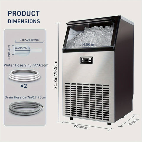 Commercial Ice Maker Machine - 100lbs/24H Ice Production Under Counter Ice Maker, Self-Cleaning, 24 Hour Timer Stainless Ice Maker with 33lbs IceS