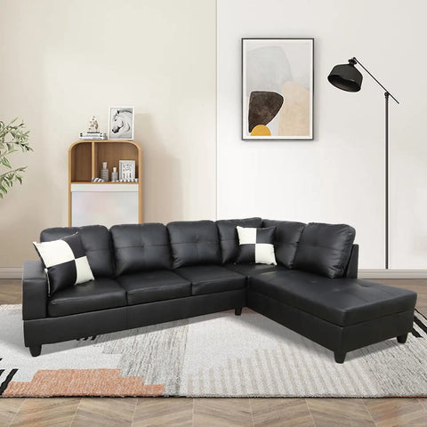 Convertible Sectional Sofa, L Shaped Couch for Small Space Living Room, Black(Without Ottoman)