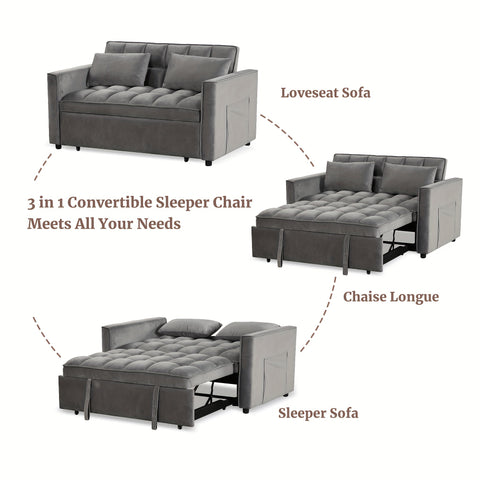 Loveseat Sofa Bed With Reclining Backrest - Spacious Storage Pockets, Plush Fabric Upholstery, Includes Toss Pillows - Modern Space-Saving Lounge Furniture For Living Room