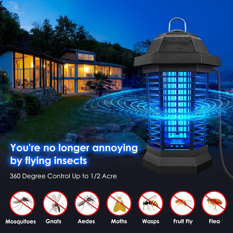 110V-130V US Plug Outdoor Bug Zapper Electric Fly Trap - Effective Mosquito Killer with 3 Prong Plug and Durable ABS Plastic Outer - Power Supply