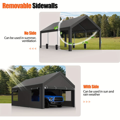 12x20 ft Heavy-Duty Aluminum Carport Plus - Waterproof All-Season Car Canopy with Roll-up Windows, Removable Sidewalls & Doors, Portable Garage with