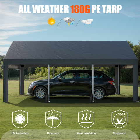 12x20 ft Heavy-Duty Aluminum Carport Plus - Waterproof All-Season Car Canopy with Roll-up Windows, Removable Sidewalls & Doors, Portable Garage with