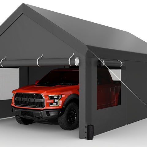 12x20 ft Heavy-Duty Aluminum Carport Plus - Waterproof All-Season Car Canopy with Roll-up Windows, Removable Sidewalls & Doors, Portable Garage with