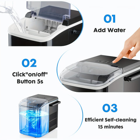 Ice Maker For Restaurant Countertop - Creates 9 Bullet Ice Cubes In 6 Mins, Produces 26lbs Ice In 24Hrs, Compact Portable Self-Cleaning Function Ice