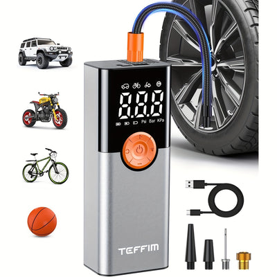 150 PSI Portable Tire Inflator - Digital Gauge & LED Light - High-Power Air Pump for Cars, Motorcycles, Electric Bikes & Bicy