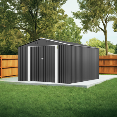 10' x 10' Outdoor Storage Shed, Steel Shed Storage House with Design of Lockable Doors, Utility and Tool Storage for Garden, Patio, Backyard